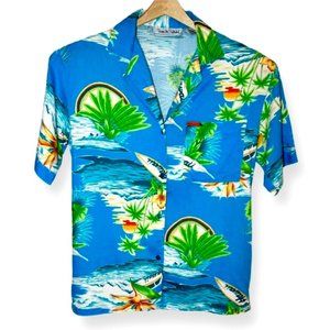 DIANE VON FURSTENBURG Vintage Hawaiian Blue Button Down Shirt